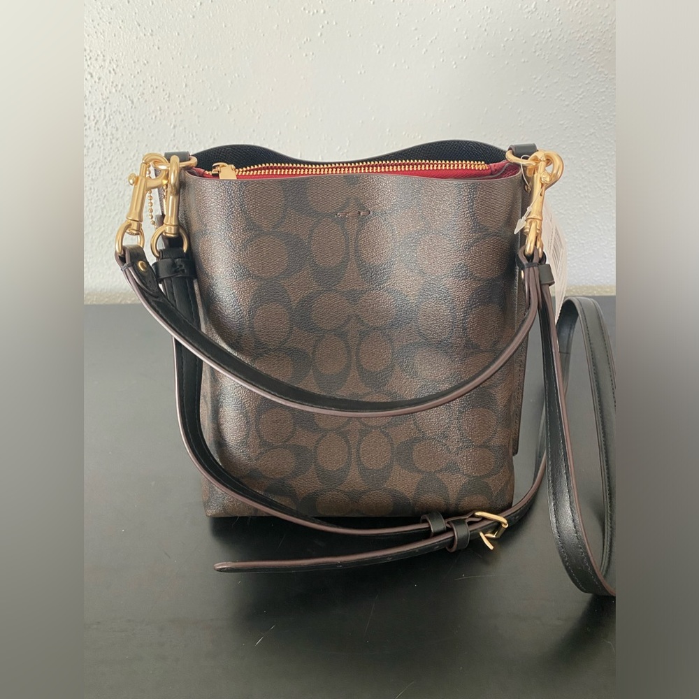 Coach purse mollie bucket bag 22 in signature canvas gold/brown black - Picture 2 of 11